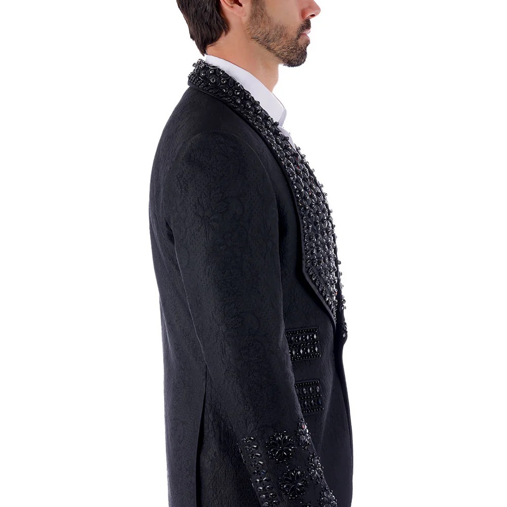 Elegant Black Embellished Men's Blazer - Picture 9 of 14